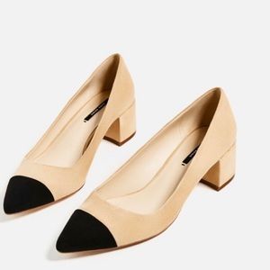 Zara Low Block Heels Cap Toe